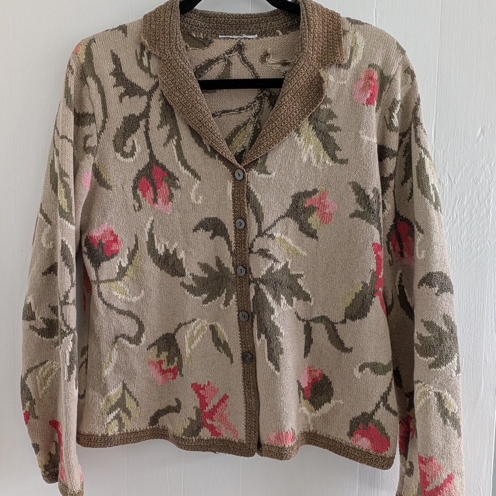Talbots Floral Knit Cardigan - Pink, Green, Brown